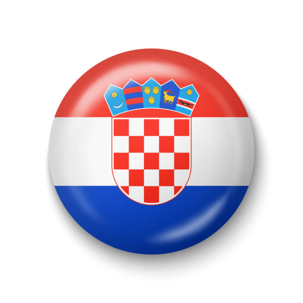 флаг хорватии - круглый глянцевый значок. - croatia stock illustrations