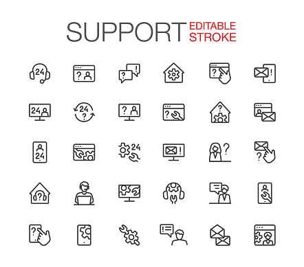 Support Icons Set. Editable stroke. Thin line vector icons.