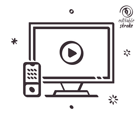 Streaming video concept can fit various design projects. Modern and playful line vector illustration featuring the object drawn in outline style. It's also easy to change the stroke width and edit the color.