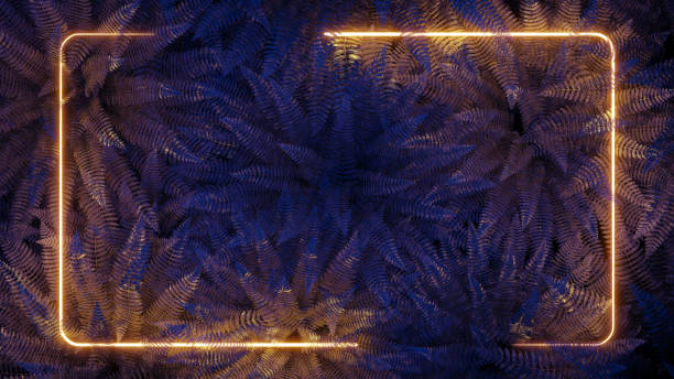 istock Glowing Neon Frame with Green Plant Leafs 1411850560