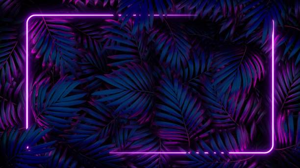 istock Glowing Neon Frame with Green Plant Leafs 1411850563