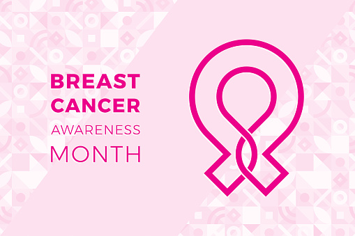 Breast Cancer Awareness Month banner design layout with pink ribbon and geometric pattern for greeting cards, posters, invitations, brochures. Modern vector editable background EPS 10