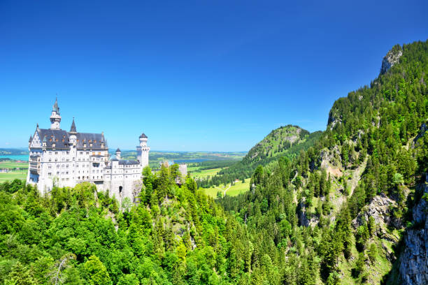 Neuschwanstein Castle (Schloss Neuschwanstein) above the village of Hohenschwangau in southwest Bavaria, Germany