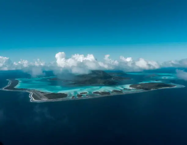 Bora Bora, French Polynesia, July 23, 2022, Bora Bora island from a helicopter
