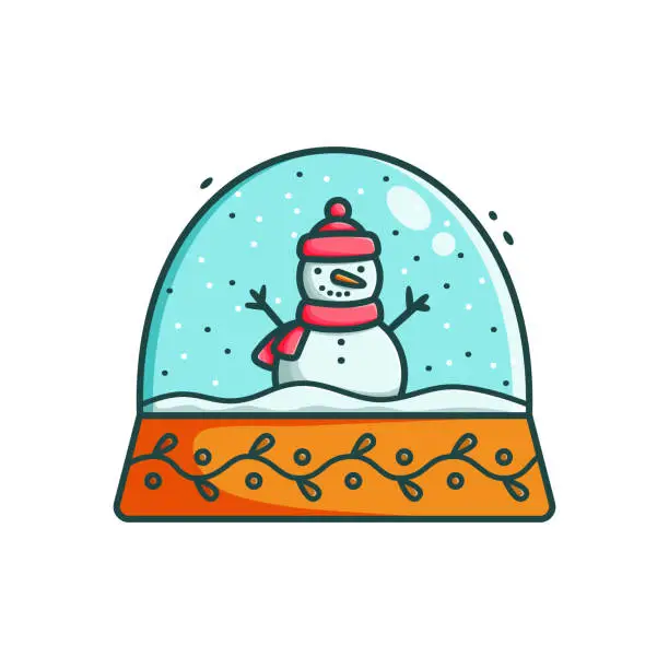 Vector illustration of Cartoon Christmas glass snow globe with snowman inside vector illustration