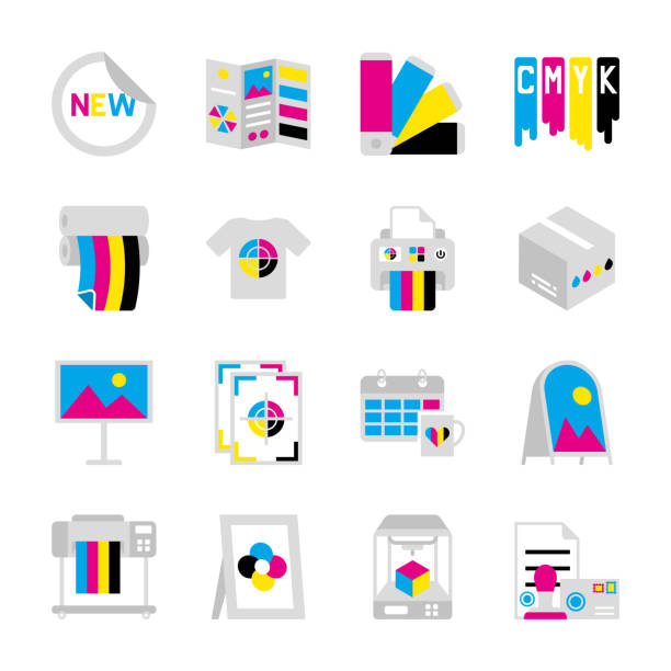 Printing, polygraphy icon set. Various print products. Simple icons Printing, polygraphy icon set. Various print products. Simple icons. Vector illustration printout stock illustrations