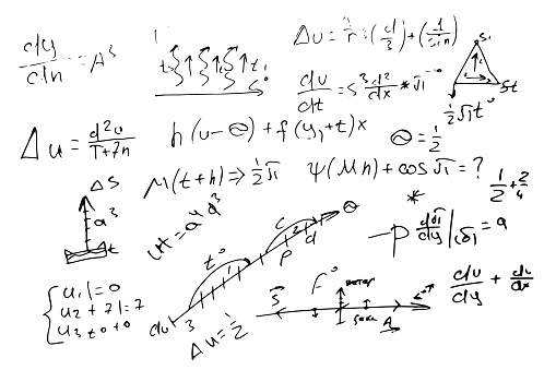 Mathematical, scientific formulas and expressions. Educational, vector illustration. Hand-drawn on a white background.