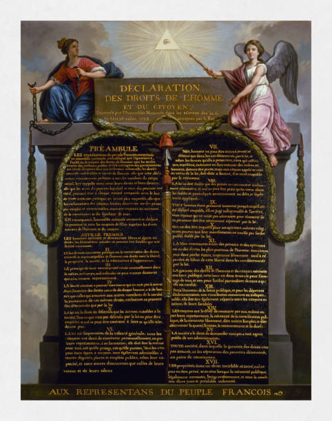 illustrazioni stock, clip art, cartoni animati e icone di tendenza di dichiarazione dei diritti dell'uomo e del cittadino nel 1789 - french revolution
