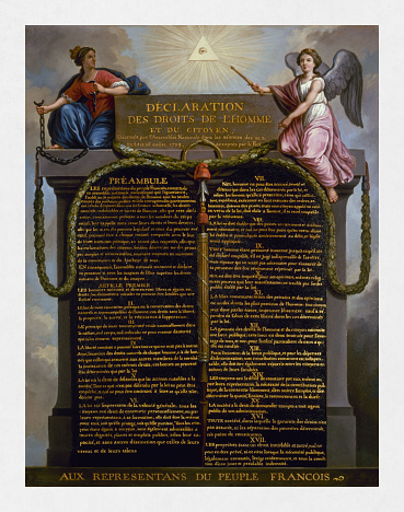 Representation of the Declaration of the Rights of Man and of the Citizen in 1789 by French artist Jean-Jacques Le Barbier painted the same year.