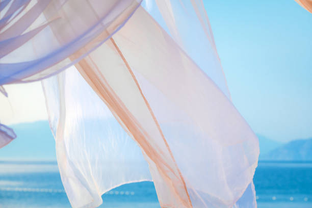 White pergola curtains at seaside White pergola curtains at seaside as abstract summer holiday background air blue climate nobody stock pictures, royalty-free photos & images