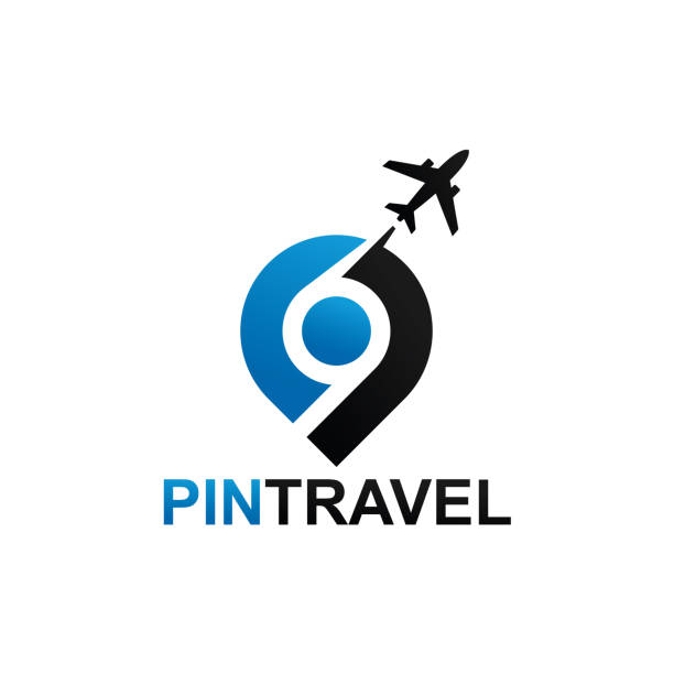 plane pin travel logo template design - airplane sea passage travel commercial airplane stock-grafiken, -clipart, -cartoons und -symbole