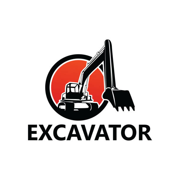 вектор дизайна логотипа экскаватора - earth mover bulldozer construction equipment digging stock illustrations