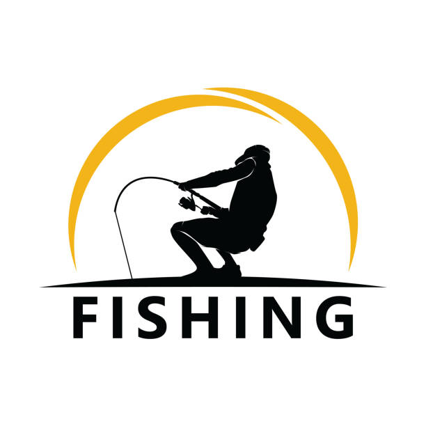 szablon logo wędkarskiego wektor projektu - catch of fish sport black and white activity stock illustrations