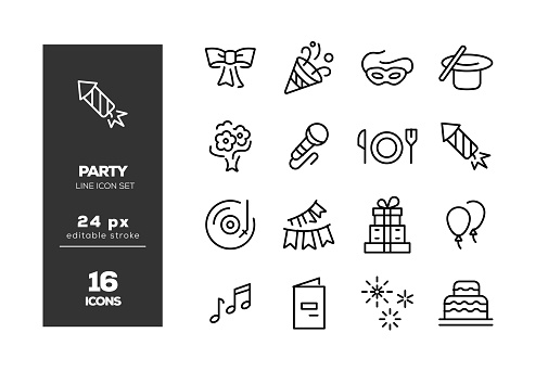 Party Editable Stroke Icon Set