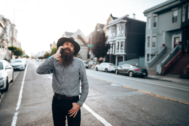 hipster on the phone in san francisco