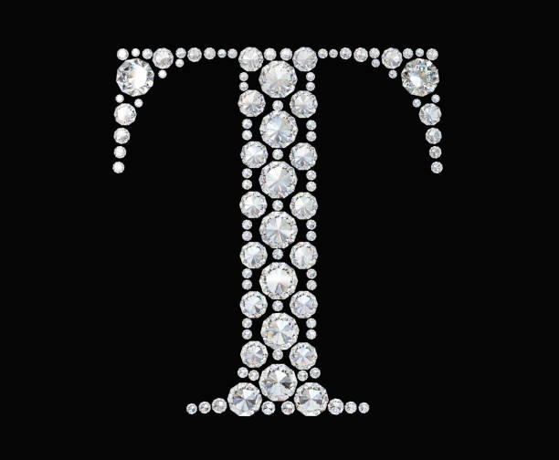 letter "t" with diamonds isolated on black background. diamond font. - diamond alphabet letter t text imagens e fotografias de stock