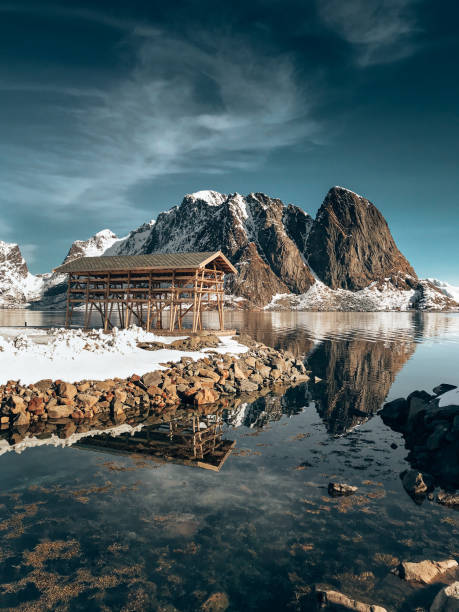 View on the house in the Lofoten Islands stock photo