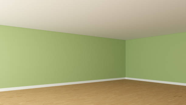istock Empty Corner of the Interior with Light Green Walls, White Ceiling, Light Parquet Flooring 1411881976