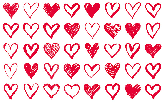 Set of hand drawn vector hearts.