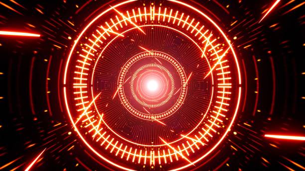 istock Flying Spin Light Particles into the Red Tunnel VJ Background 1411889279