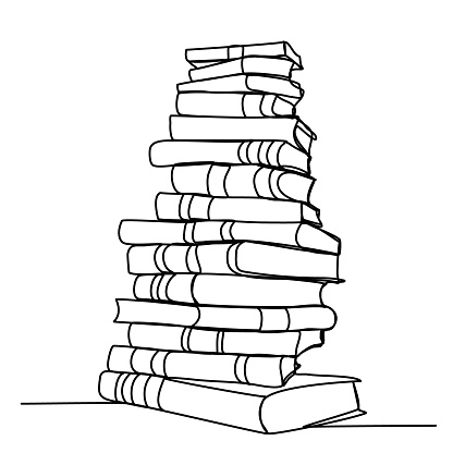 Stack of Books Continuous Line Drawing isolated minimalistic trendy style Vector Illustration Black on White