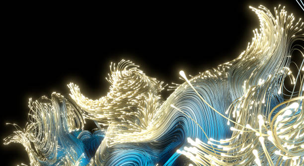istock Beautiful abstract colored wires on a black background. Modern technological background. Futuristic design. 3d rendering image. 1411895478