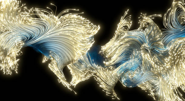 istock Beautiful abstract colored wires on a black background. Modern technological background. Futuristic design. 3d rendering image. 1411896196