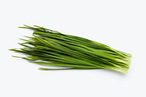 istock Fresh Chinese Chive leaves on white background. 1411897932