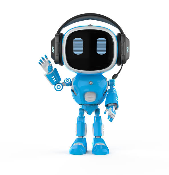 istock Blue robotic assistant or artificial intelligence robot wear headphone 1411901796