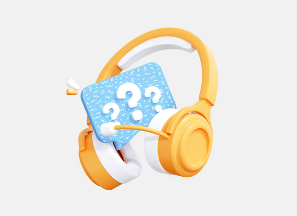 3d headphones and speech bubble with question mark. online support service. faq concept. chatbot for asking help. cartoon creative icon isolated on white background. realistic design. 3d rendering - hotel reception customer service representative headset receptionist imagens e fotografias de stock