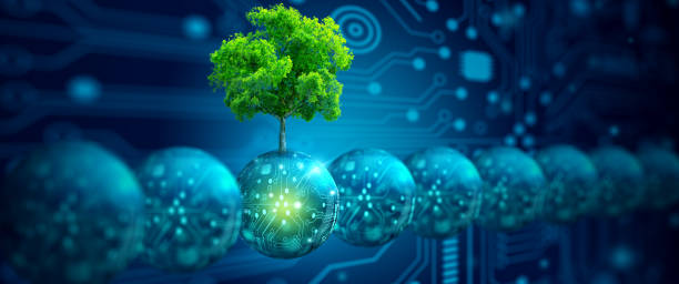 istock Digital ball with tree against nature. Ecology, Energy, and Environment Concept. 1411907147