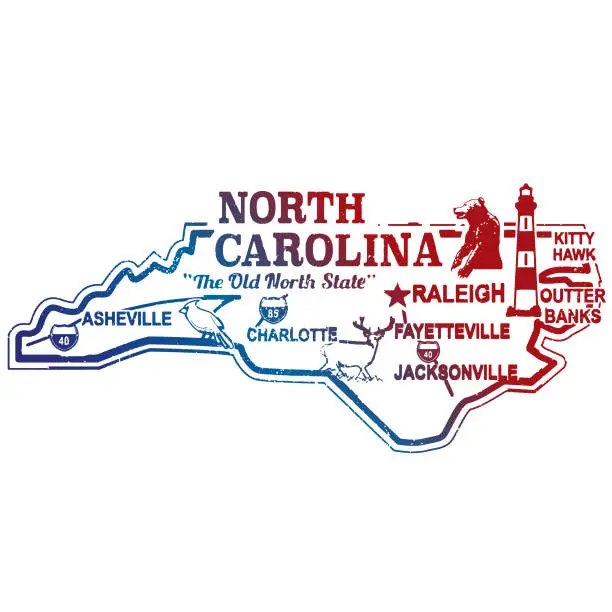 Vector illustration of North Carolina Landmark Travel Stamp