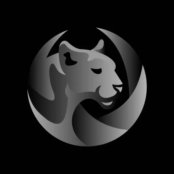 Vector illustration of Panther Circle Metallic Logo Design