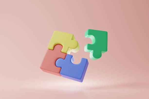 istock Colored puzzle jigsaw cube model on pink background. Teamwork, Business group concept. 3d rendering 1411915135