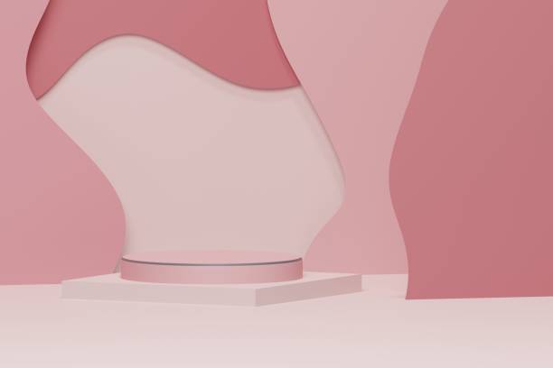 istock Pink cylinder podium or stand on background. Cosmetic product display showcase. 3d rendering 1411915225