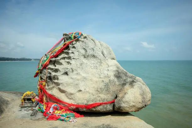 Photo of Hin Hua Nai Rang Stone at Kao Seng port of Songkhla City Southern of Thailand.