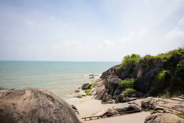 Photo of Hin Hua Nai Rang Stone at Kao Seng port of Songkhla City Southern of Thailand.