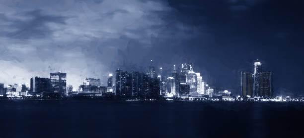 istock The Detroit Abstract Skyline at Dusk 1411920097