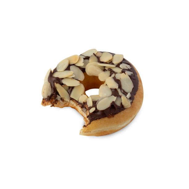 istock Chocolate almonds donut isolated on white background with clipping path 1411922712