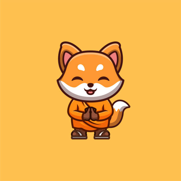 Fox Monk Cute Creative Kawaii Cartoon Mascot Logo Fox Monk Cute Creative Kawaii Cartoon Mascot Logo buddha face stock illustrations