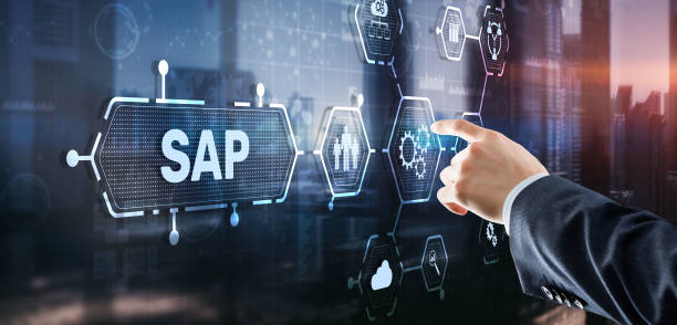 SAP Intelligent Robotic Process Automation. System Software Automation concept on futuristic virtual screen stock photo
