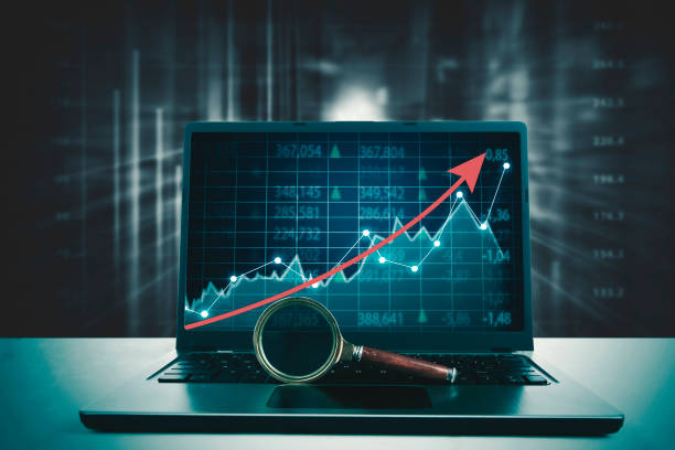 istock Growth finance chart on laptop with magnifier 1411933082