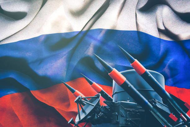 istock Rocket weapon with Russia flag background 1411933092