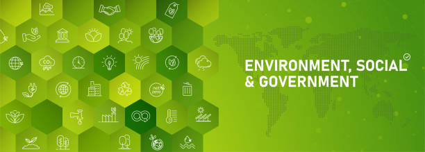 esg natural environment banner icon collection zero net concept of environment, society and governance. line icon set. eps10 vector illustration. - sustainability 幅插畫檔、美工圖案、卡通及圖標