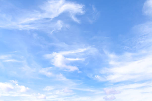 istock Vast blue sky with soft white clouds and light wind patterns on  scenic summer background 1411937745