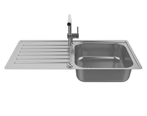 Kitchen Sink with Tap  isolated on white background. 3D render