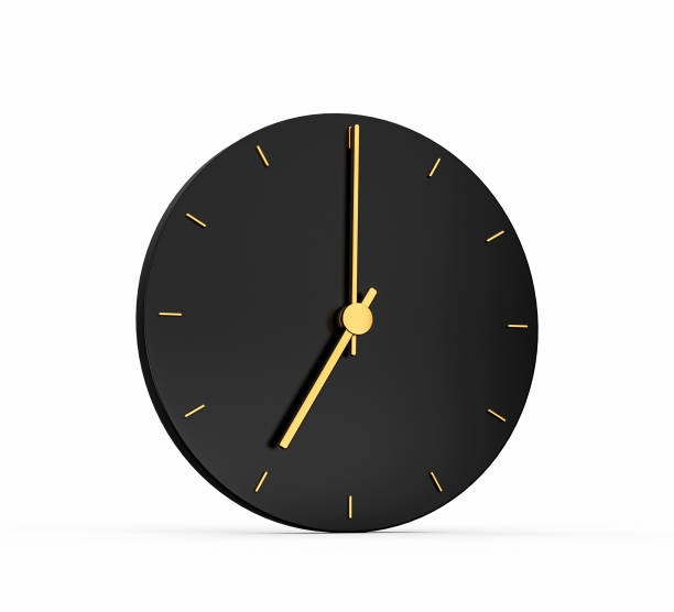 istock Premium Gold Clock icon isolated 7 o clock on black background. Seven o'clock Time icon 3d illustration 1411943716