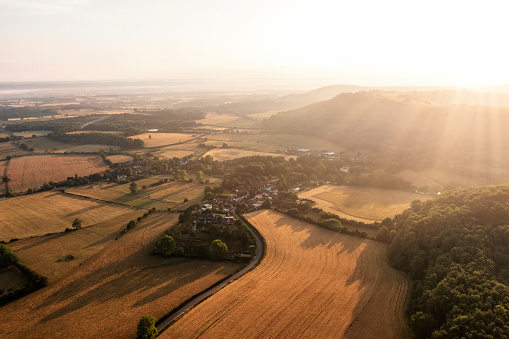 Stunning aerial drone landscape image of South Downs in English countryside on Summer morning