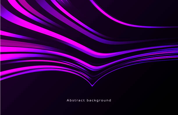 istock Abstract horizontal background with purple and blue stripes, flowing and forming shape with drop, presentation cover design 1411945703