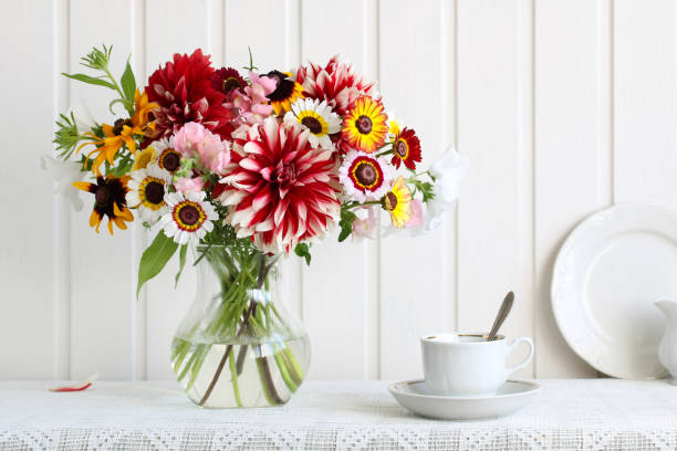 istock Light still life with a bouquet of flowers. 1411945773